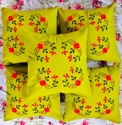 Hand Embroidered Cotton Cushion Covers (Set of 5)