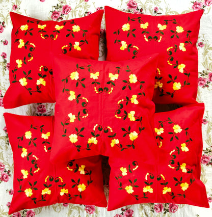 Hand Embroidered Cotton Cushion Covers (Set of 5)