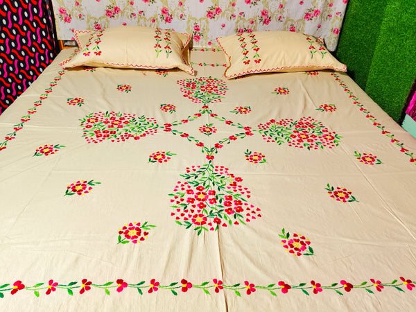 Chikonwala's Hand Embroidered Floral Design Bedsheet