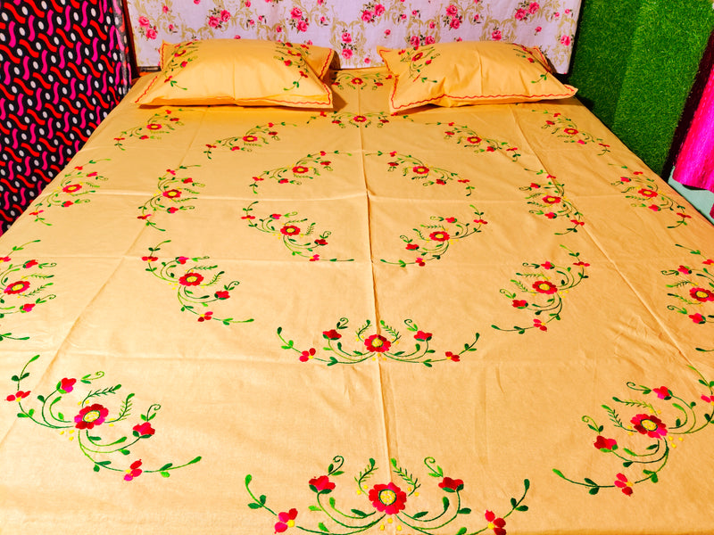 Chikonwala's Hand Embroidered Floral Design Bedsheet