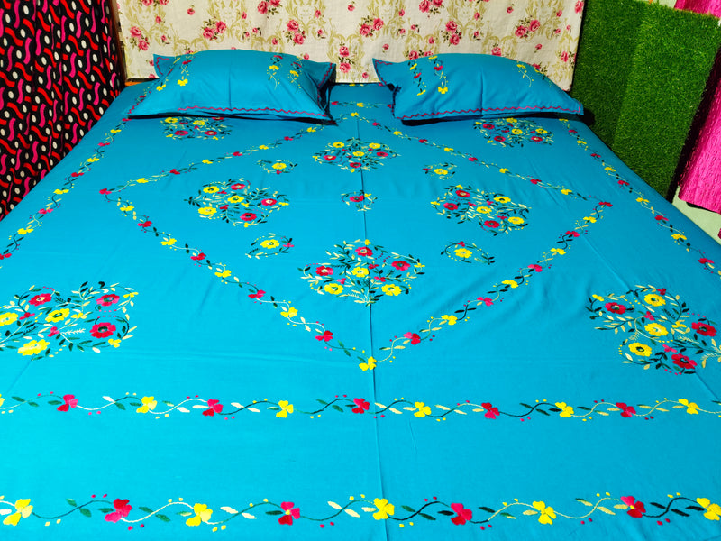 Chikonwala's Hand Embroidered Floral Design Bedsheet