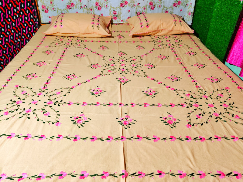 Chikonwala's Hand Embroidered Floral Design Bedsheet