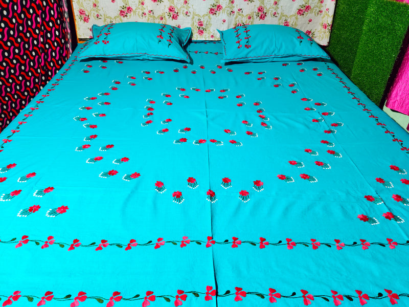 Chikonwala's Hand Embroidered Floral Design Bedsheet