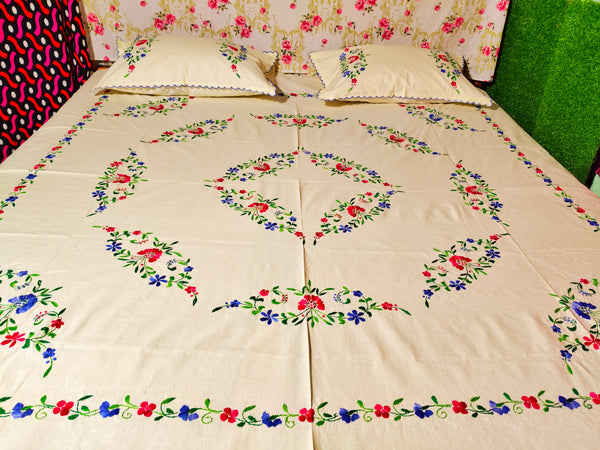 Chikonwala's Hand Embroidered Floral Design Bedsheet