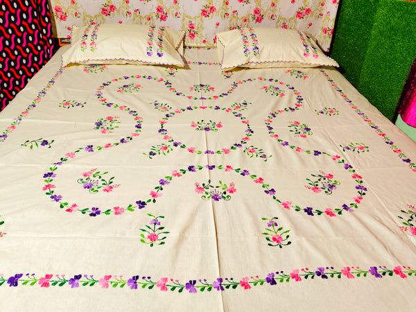 Chikonwala's Hand Embroidered Floral Design Bedsheet