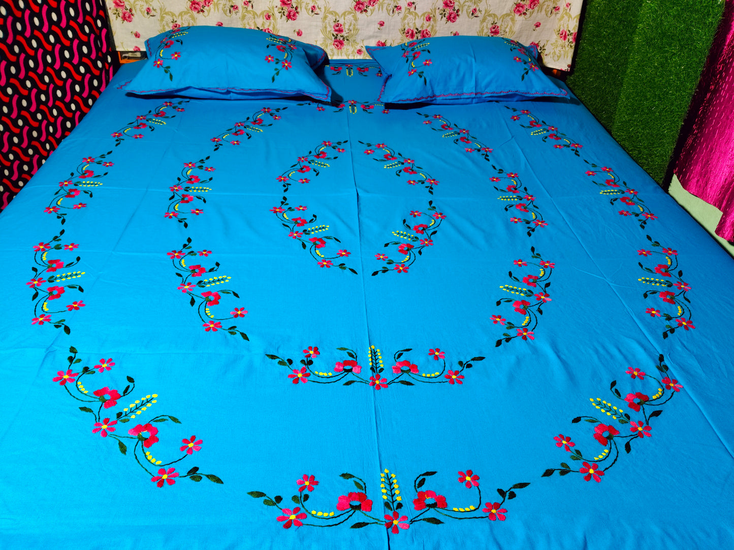 Chikonwala's Hand Embroidered Floral Design Bedsheet