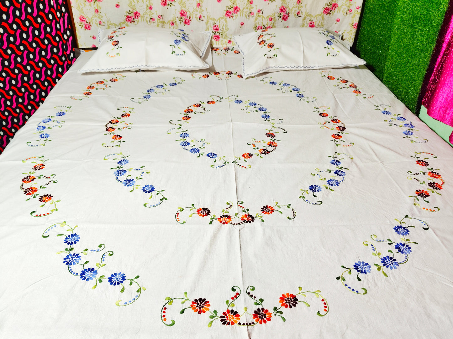 Chikonwala's Hand Embroidered Floral Design Bedsheet