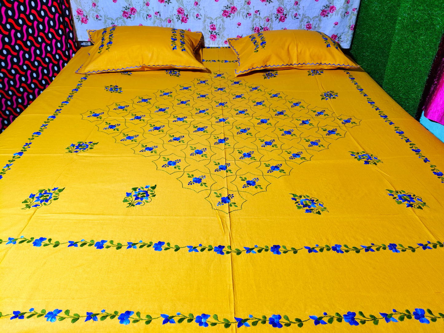 Chikonwala's Hand Embroidered Floral Design Bedsheet