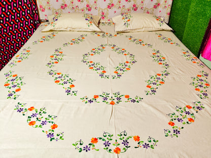 Chikonwala's Hand Embroidered Floral Design Bedsheet