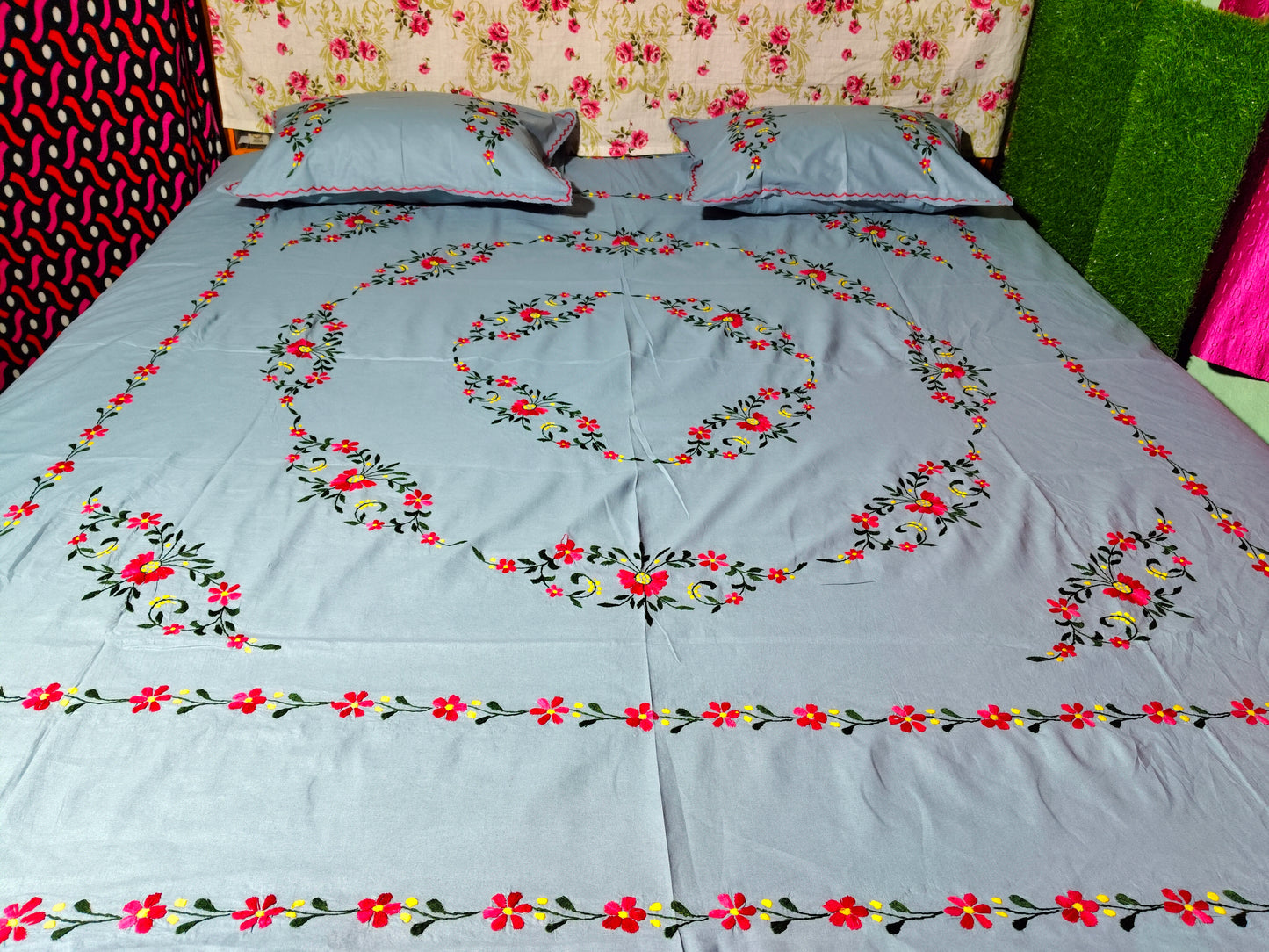 Chikonwala's Hand Embroidered Floral Design Bedsheet