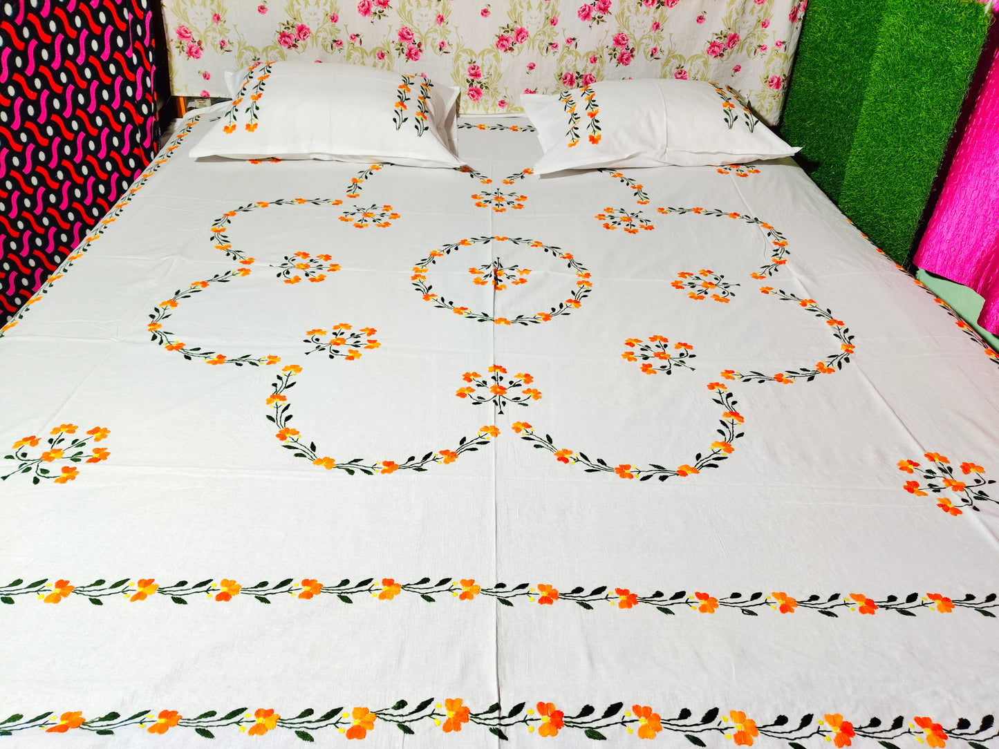 Chikonwala's Hand Embroidered Pure Cotton Bedsheet