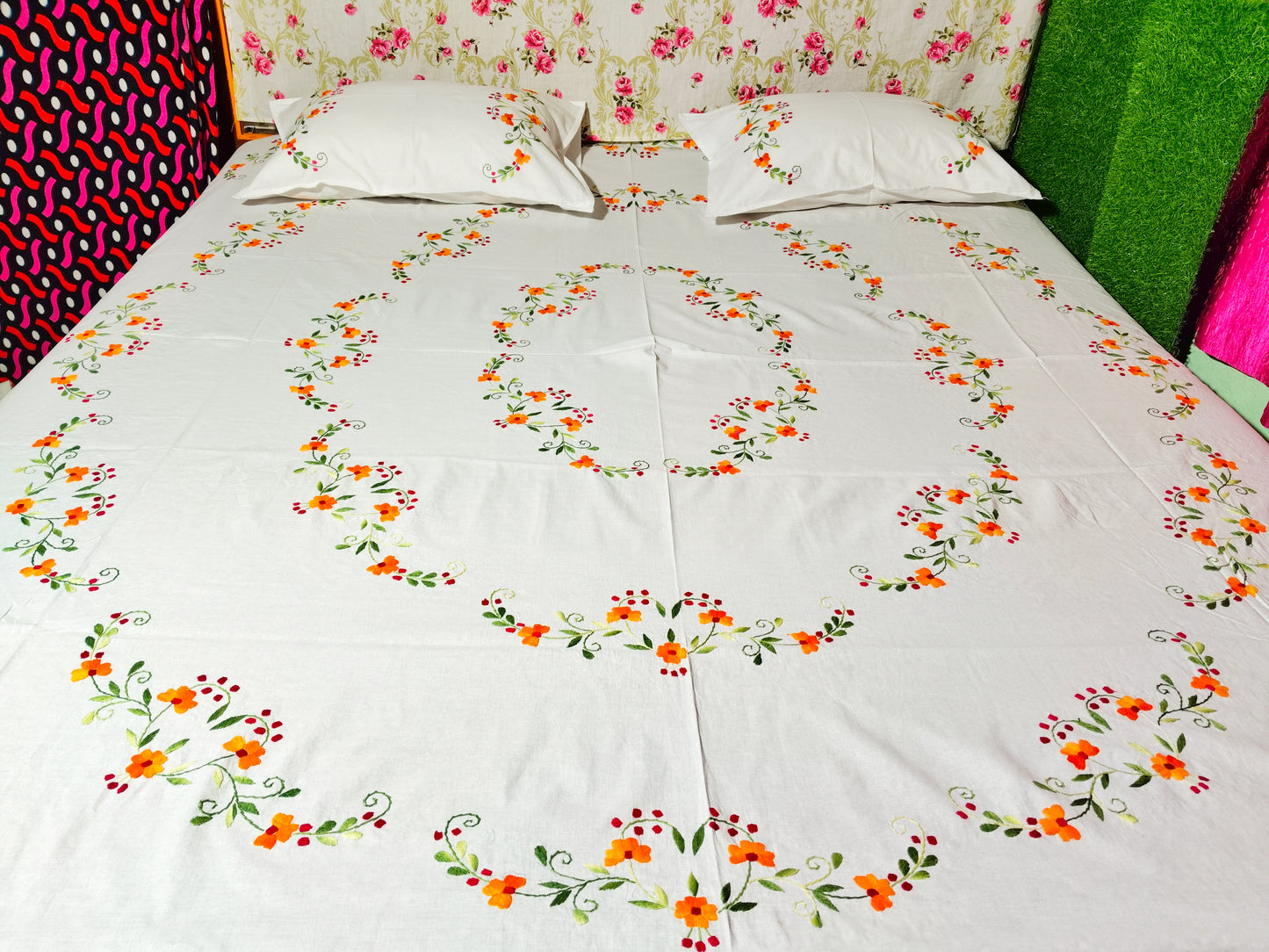 Chikonwala's Hand Embroidered Pure Cotton Bedsheet