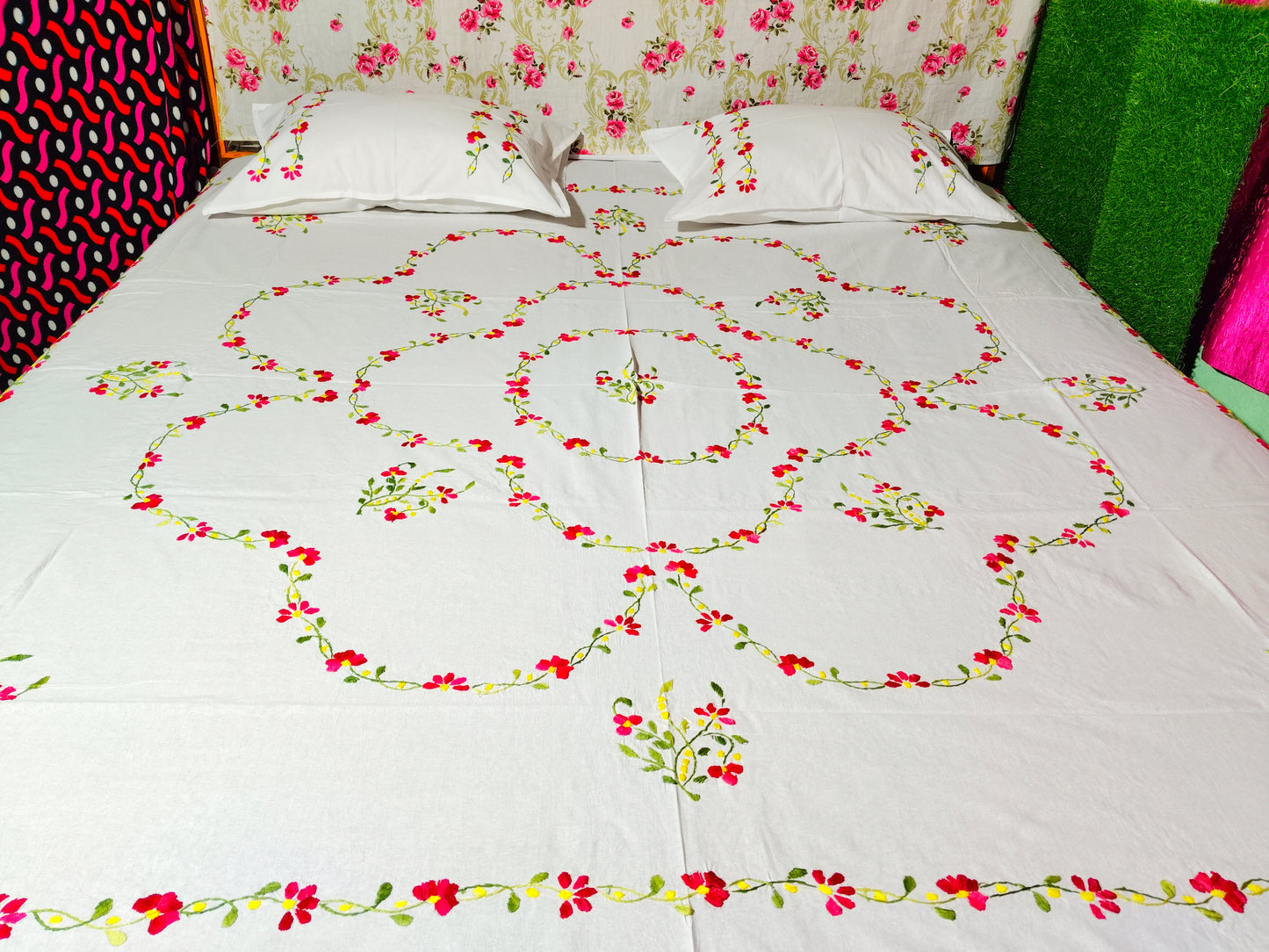 Chikonwala's Hand Embroidered Pure Cotton Bedsheet