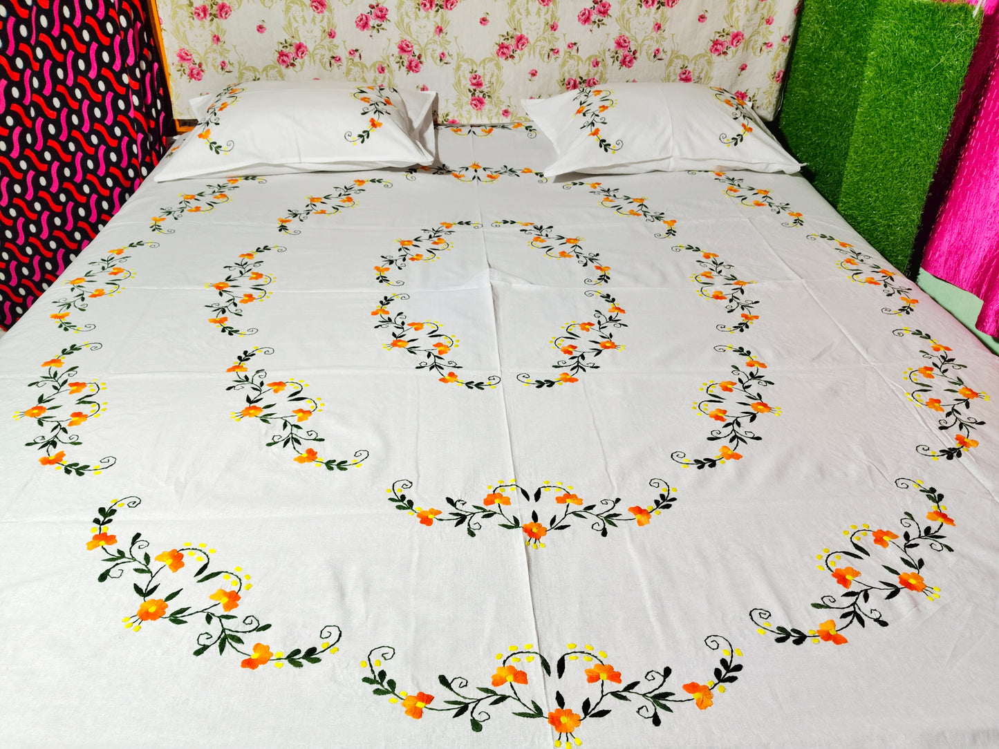 Chikonwala's Hand Embroidered Pure Cotton Bedsheet