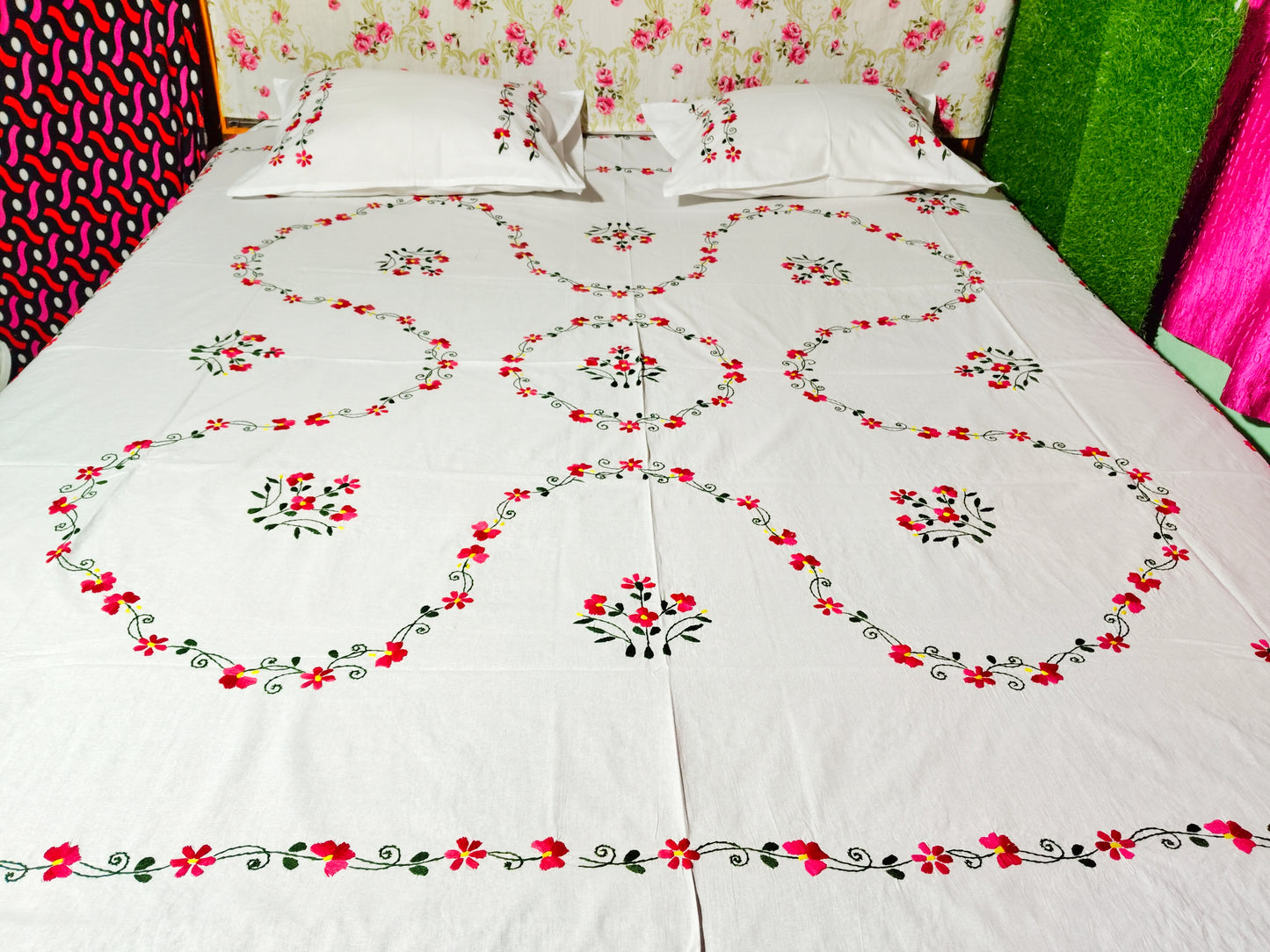 Chikonwala's Hand Embroidered Pure Cotton Bedsheet