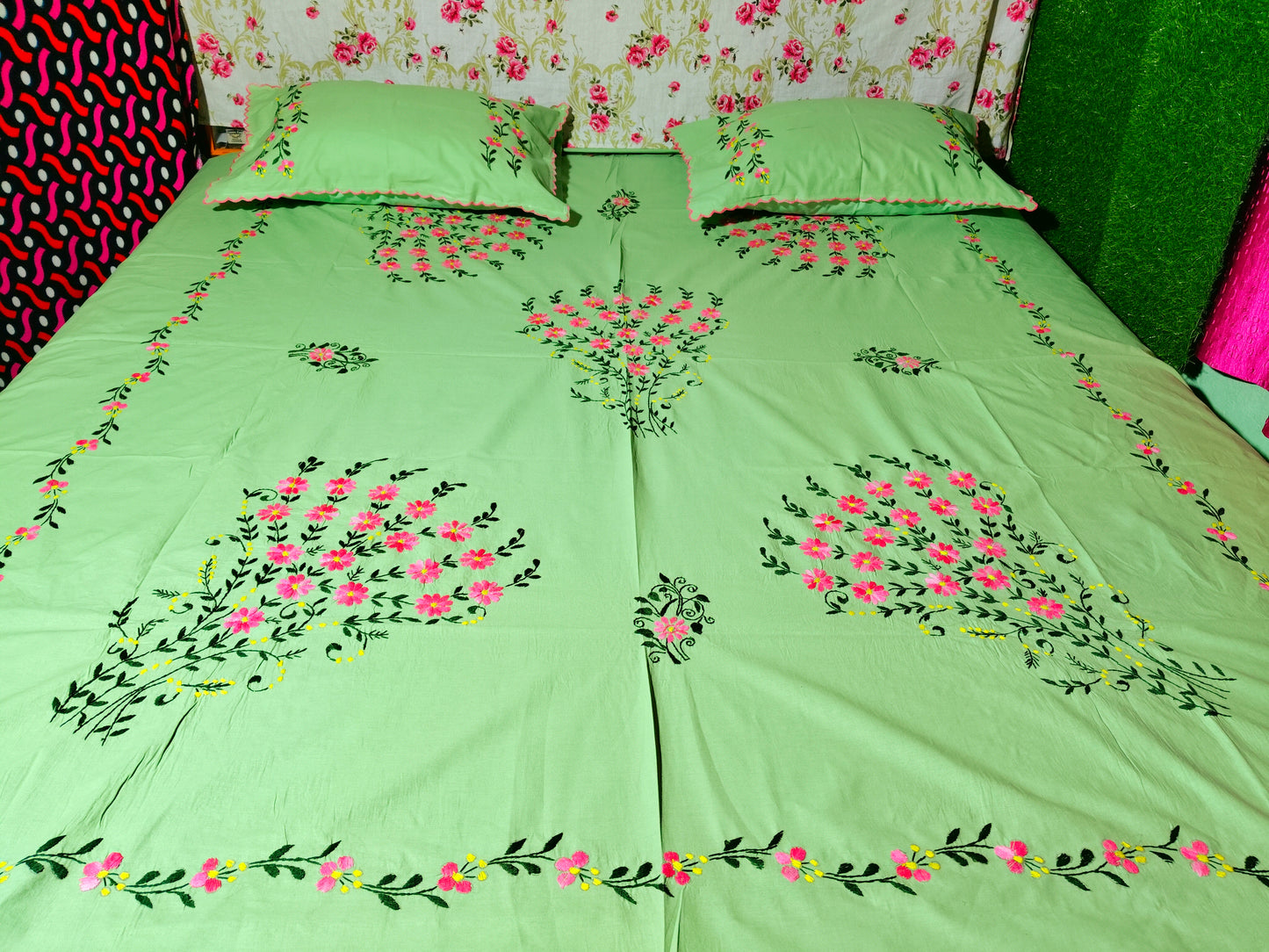 Chikonwala's Hand Embroidered Floral Design Bedsheet