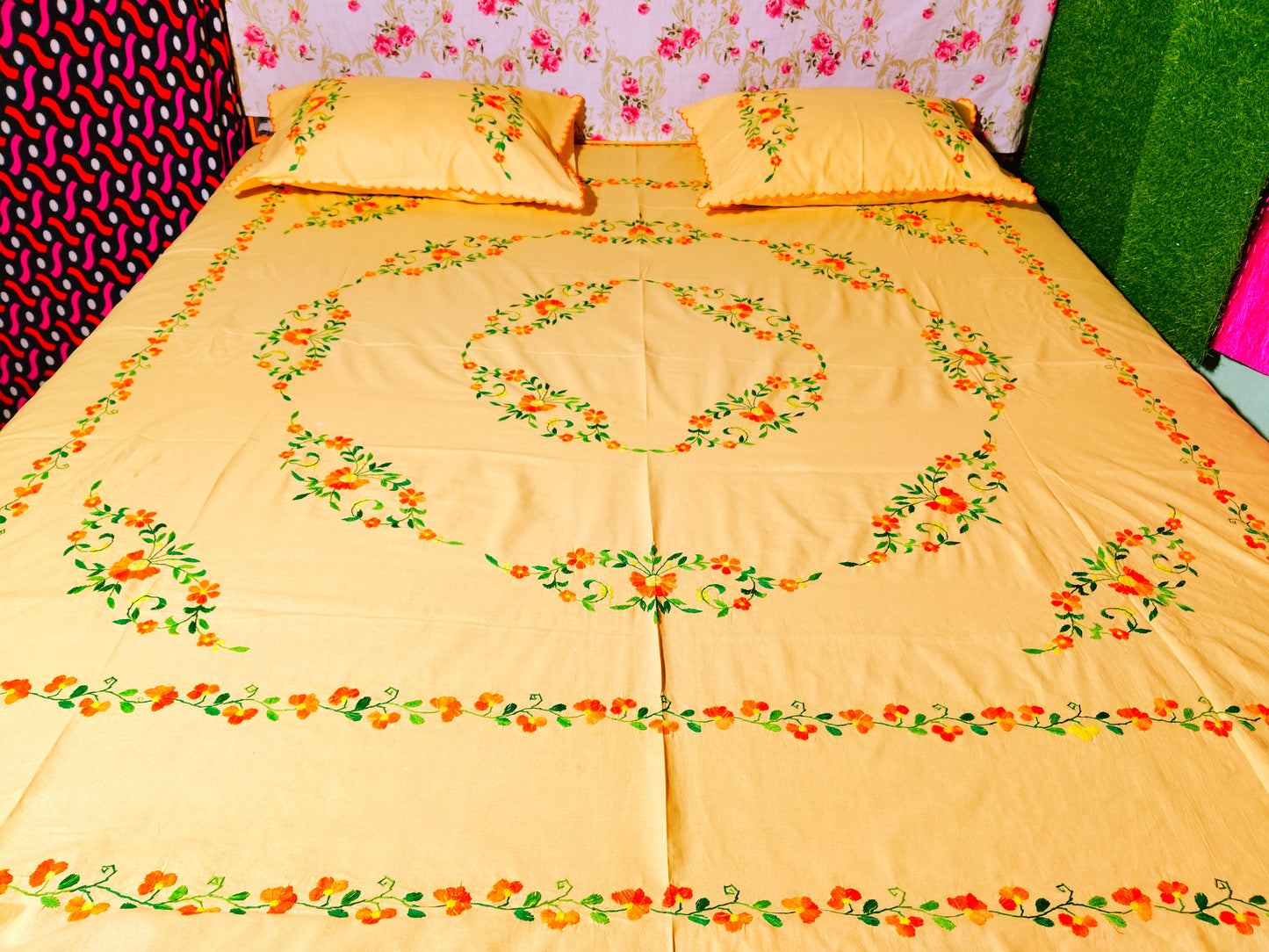 Chikonwala's Hand Embroidered Floral Design Bedsheet