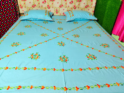 Chikonwala's Hand Embroidered Floral Design Bedsheet