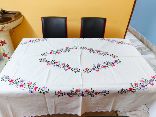 Hand Embroidered Floral Table Cover