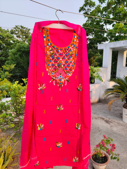 Chikonwala's Exclusive Hand Embroidered Contrast Fulkari Dress