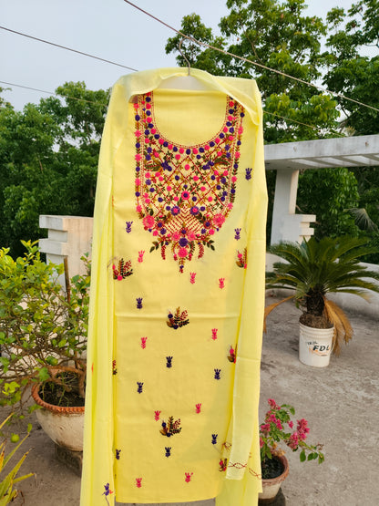 Chikonwala's Exclusive Hand Embroidered Contrast Fulkari Dress