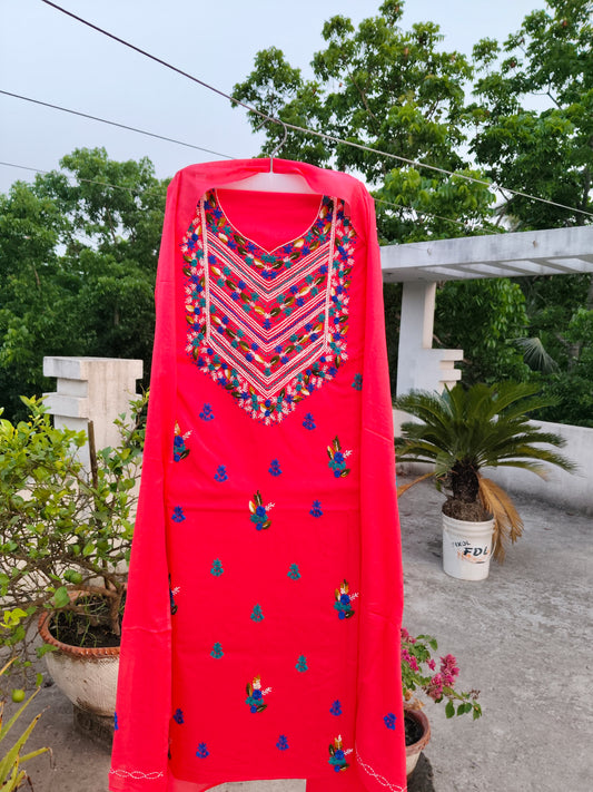 Chikonwala's Exclusive Hand Embroidered Contrast Fulkari Dress