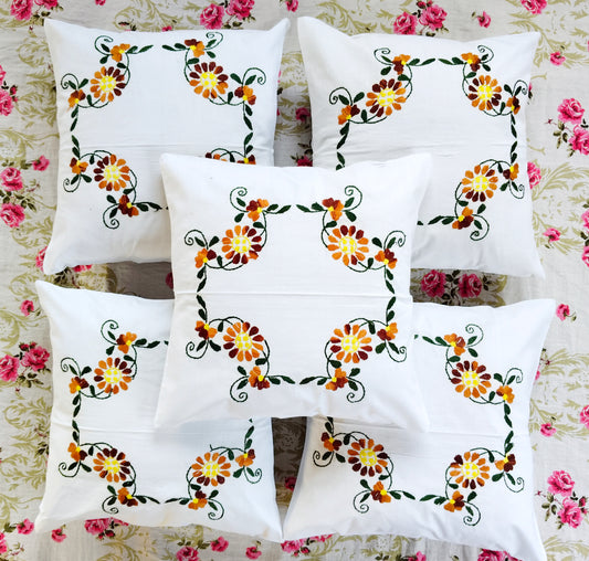 Hand Embroidered Cotton Cushion Covers (Set of 5)