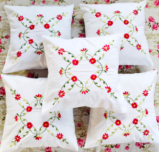 Hand Embroidered Cotton Cushion Covers (Set of 5)