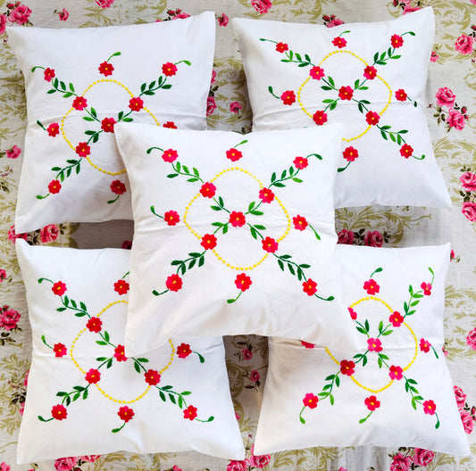Hand Embroidered Cotton Cushion Covers (Set of 5)