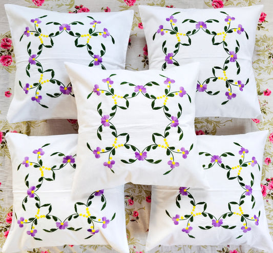 Hand Embroidered Cotton Cushion Covers (Set of 5)