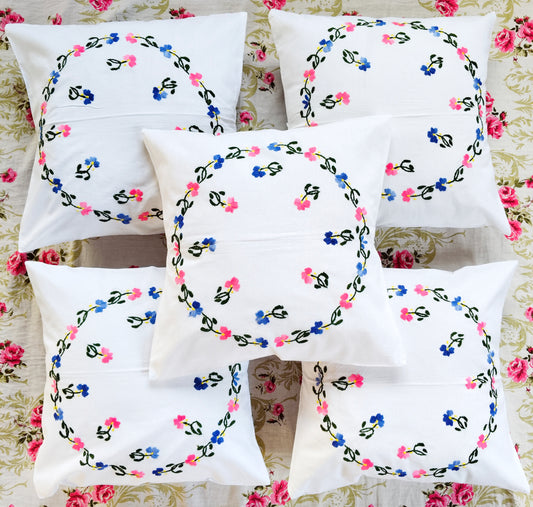 Hand Embroidered Cotton Cushion Covers (Set of 5)