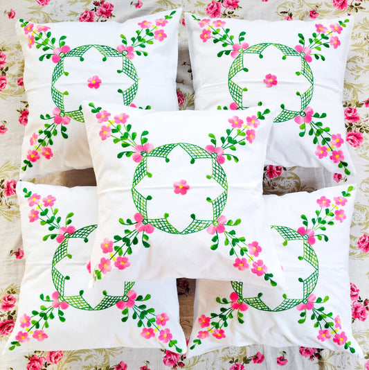 Hand Embroidered Cotton Cushion Covers (Set of 5)