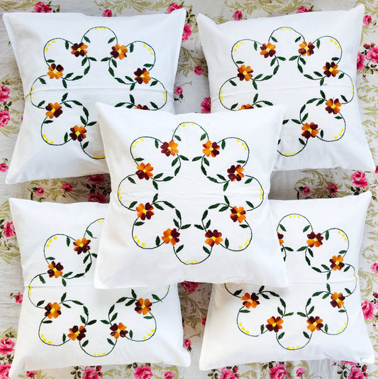 Hand Embroidered Cotton Cushion Covers (Set of 5)