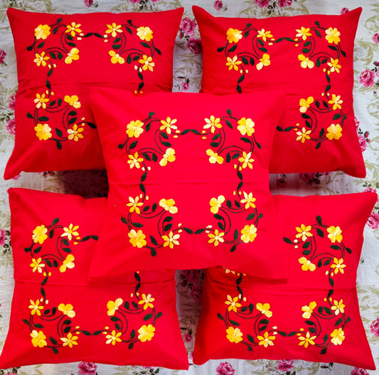 Hand Embroidered Cotton Cushion Covers (Set of 5)
