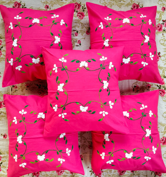 Hand Embroidered Cotton Cushion Covers (Set of 5)