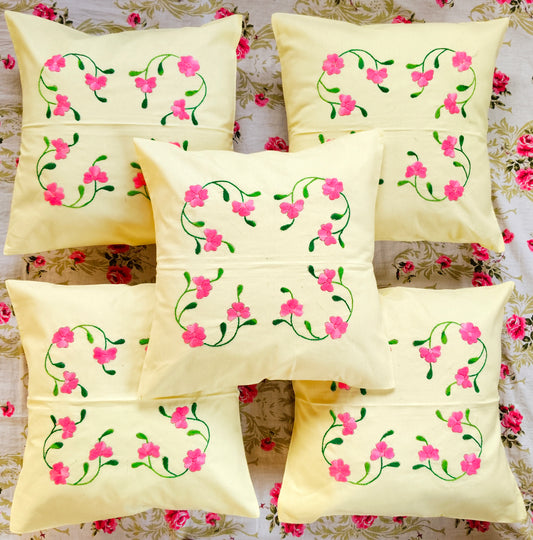 Hand Embroidered Cotton Cushion Covers (Set of 5)