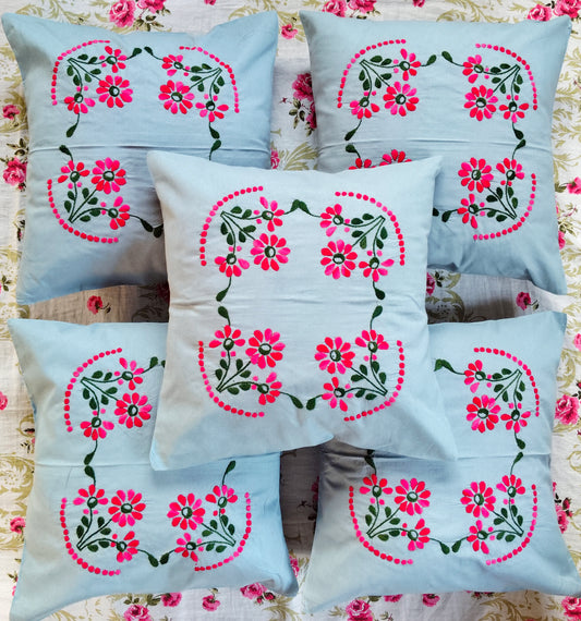 Hand Embroidered Cotton Cushion Covers (Set of 5)