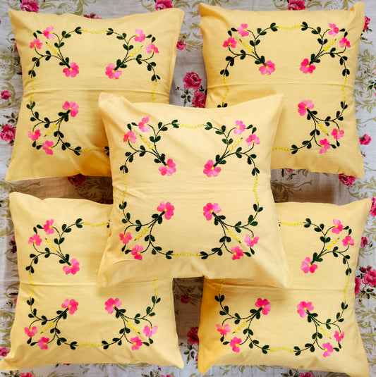 Hand Embroidered Cotton Cushion Covers (Set of 5)
