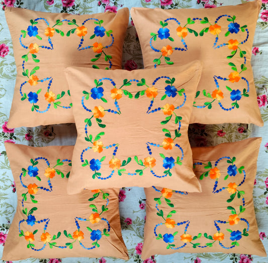 Hand Embroidered Cotton Cushion Covers (Set of 5)