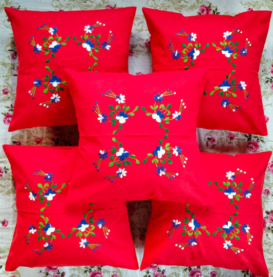 Hand Embroidered Cotton Cushion Covers (Set of 5)