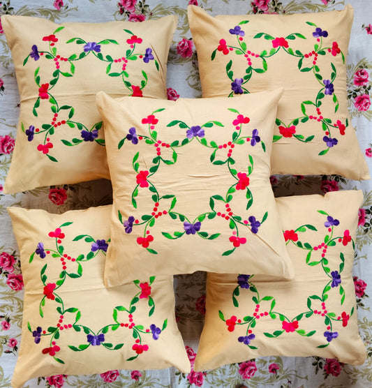 Hand Embroidered Cotton Cushion Covers (Set of 5)