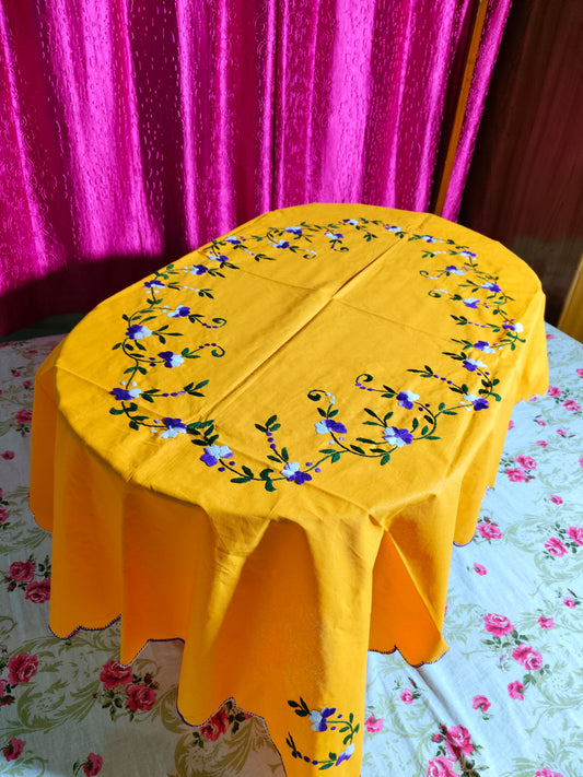 Hand Embroidered Floral Table Cover