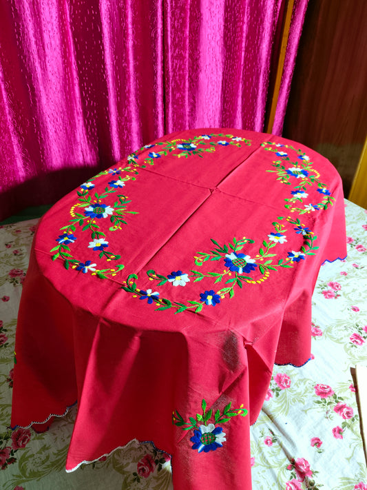 Hand Embroidered Floral Table Cover