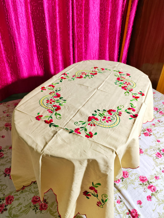 Hand Embroidered Floral Table Cover