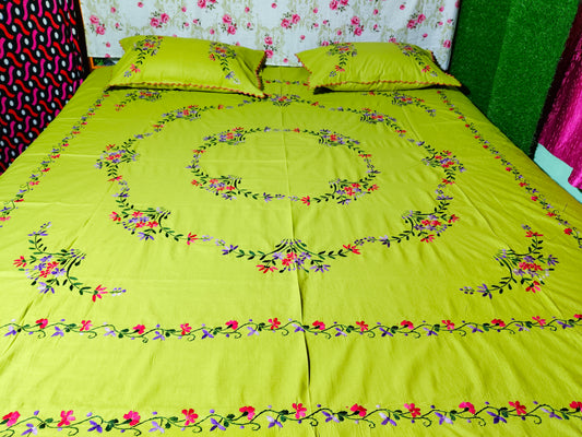 Chikonwala's Hand Embroidered Floral Design Bedsheet