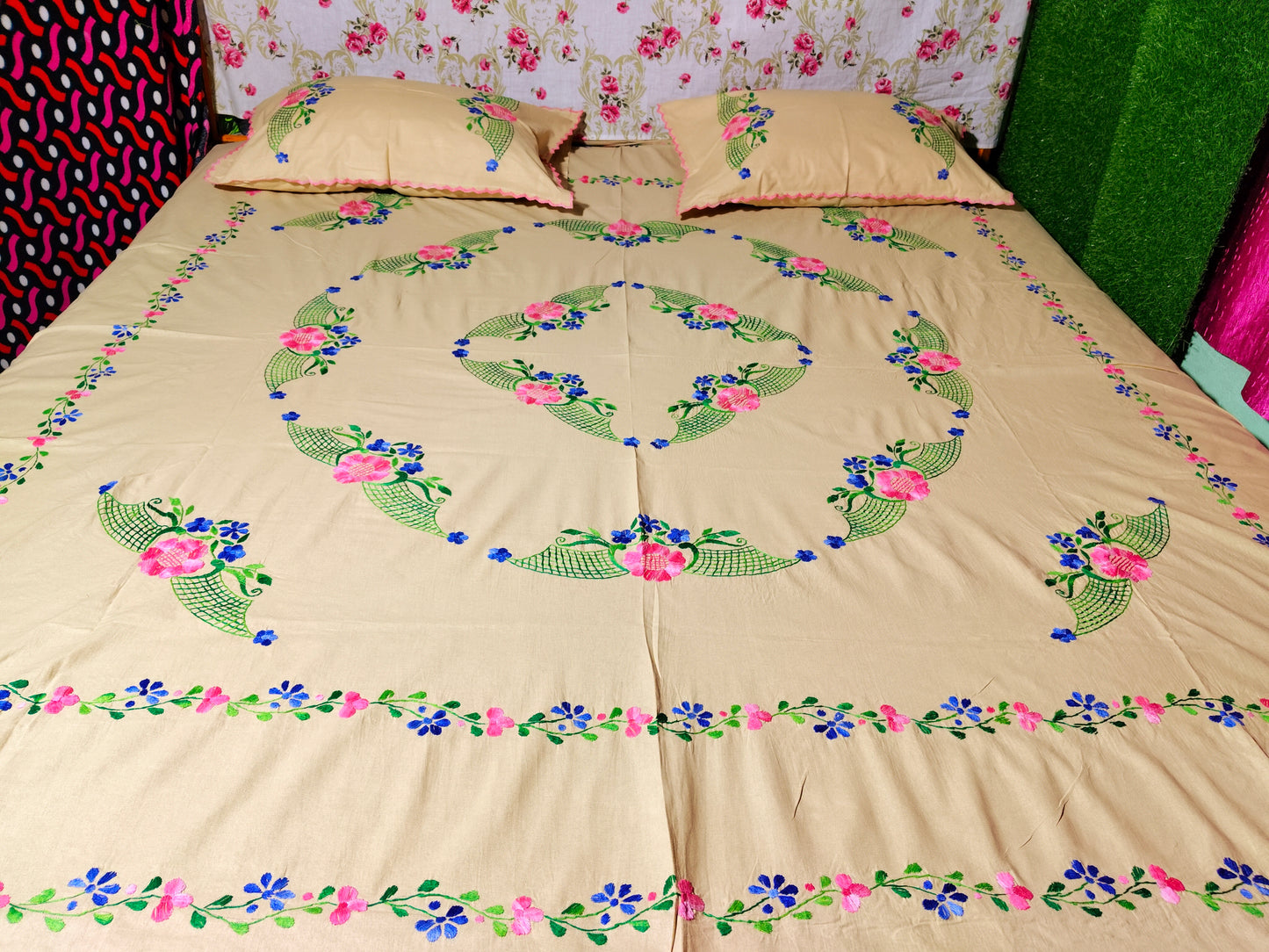 Chikonwala's Hand Embroidered Floral Design Bedsheet