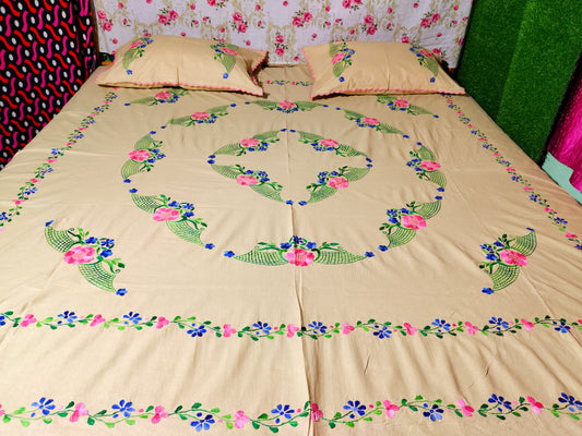 Chikonwala's Hand Embroidered Floral Design Bedsheet