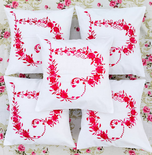 Hand Embroidered Cotton Cushion Covers (Set of 5)