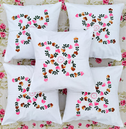 Hand Embroidered Cotton Cushion Covers (Set of 5)