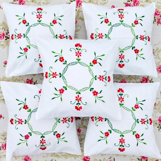 Hand Embroidered Cotton Cushion Covers (Set of 5)